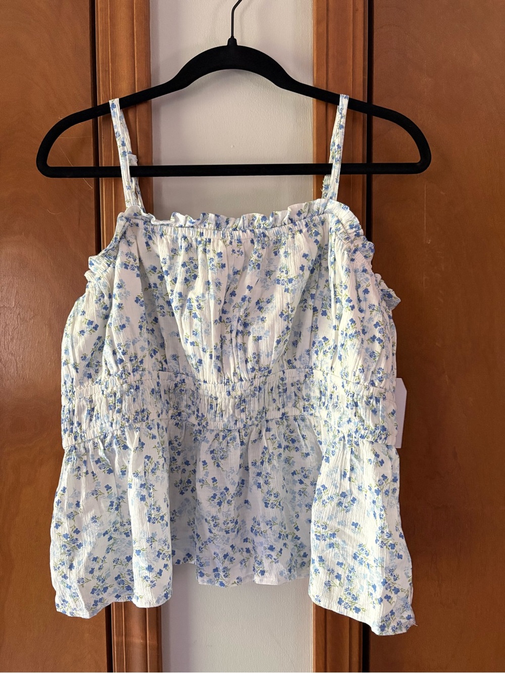 Women's Blue Floral Smocked Top